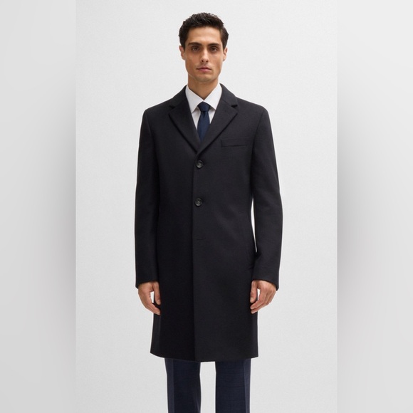 $795 Hugo Boss Men’s Jared Wool-Cashmere Overcoat Italian Fabric Dark Blue 36R